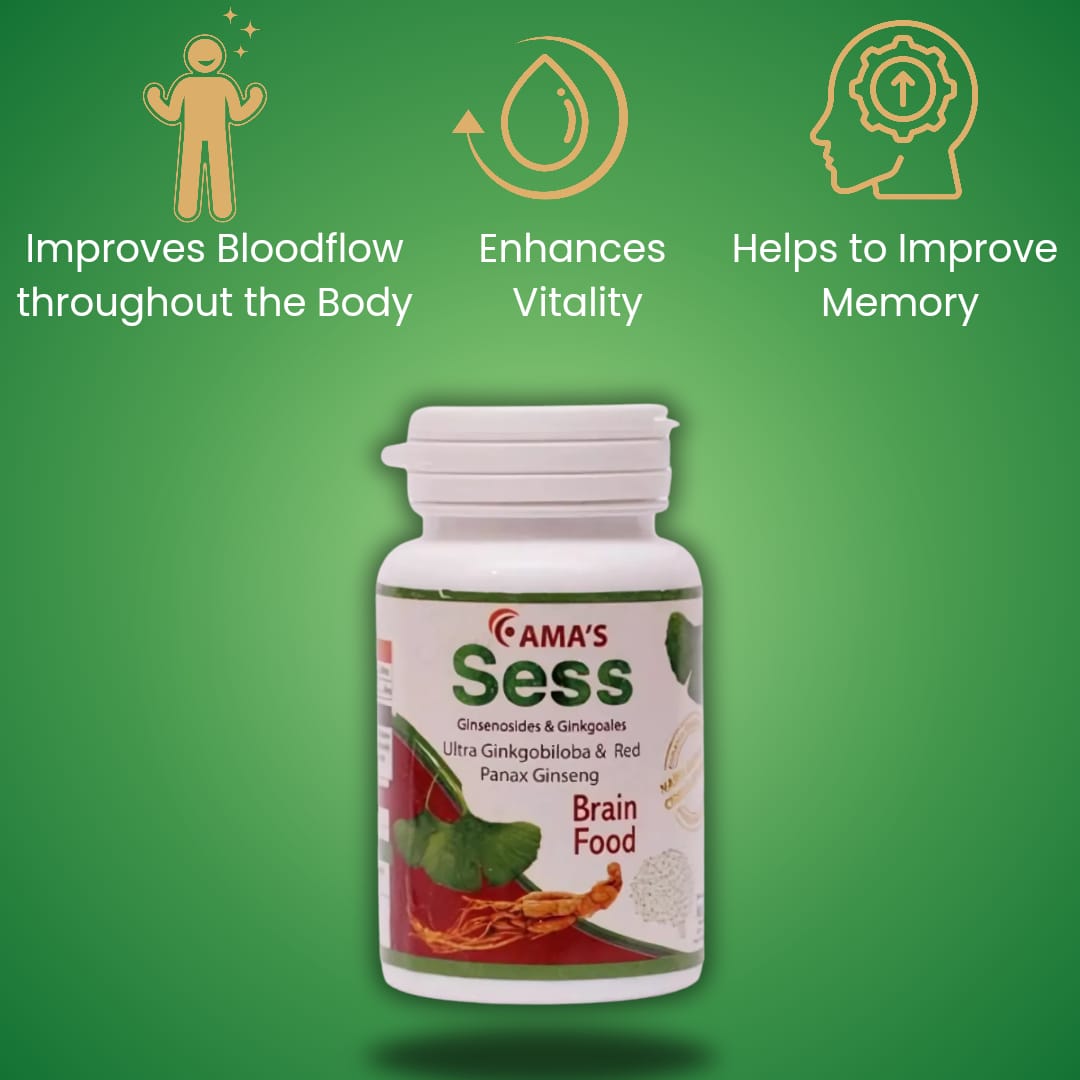 sess capsules-improves memory and cognitive health,improves blood flow throughout the body,with ginkgo biloba and red ginseng & helps in sleeping